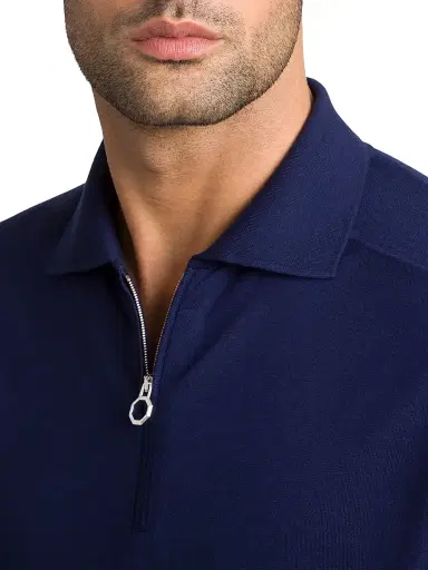 Stefano Ricci Men's Knit Zipper Polo - Dark Blue | Thumbnail 4 Stefano Ricci Men's Knit Zipper Polo - Dark Blue | Thumbnail 4