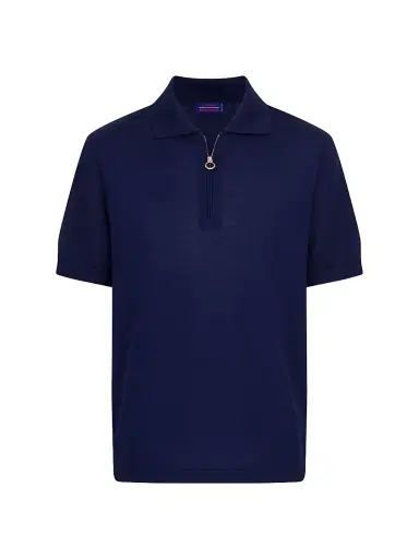 Stefano Ricci Men's Knit Zipper Polo - Dark Blue | Thumbnail 1 Stefano Ricci Men's Knit Zipper Polo - Dark Blue | Thumbnail 1