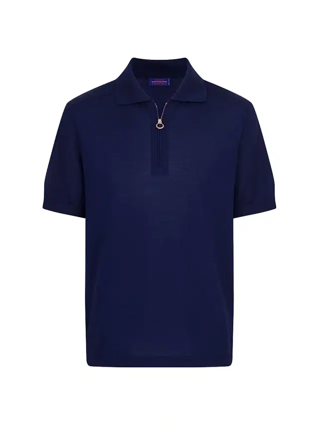 Stefano Ricci Men's Knit Zipper Polo - Dark Blue