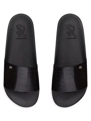 Stefano Ricci Men's Matted Crocodile Leather Slides - Black | Thumbnail 4 Stefano Ricci Men's Matted Crocodile Leather Slides - Black | Thumbnail 4