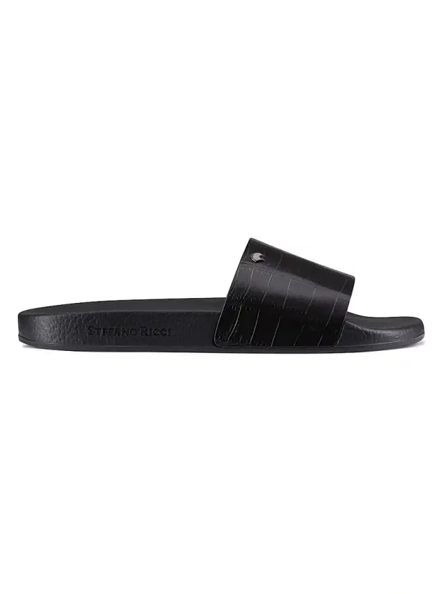 Stefano Ricci Men's Matted Crocodile Leather Slides - Black