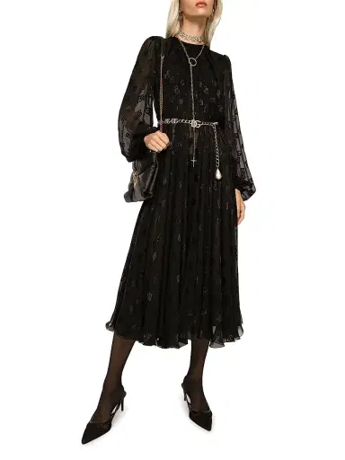 Dolce & Gabbana Women's DG Monogram Chiffon Midi-Dress - Nero - Size 2 | Thumbnail 2