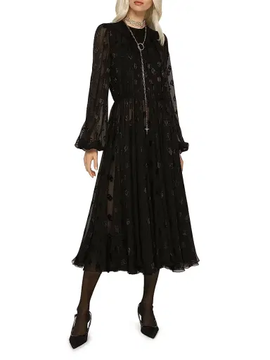 Dolce & Gabbana Women's DG Monogram Chiffon Midi-Dress - Nero - Size 2 | Thumbnail 3