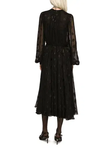 Dolce & Gabbana Women's DG Monogram Chiffon Midi-Dress - Nero - Size 2 | Thumbnail 4