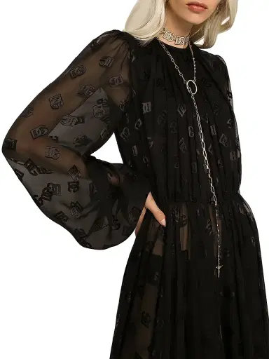 Dolce & Gabbana Women's DG Monogram Chiffon Midi-Dress - Nero - Size 2 | Thumbnail 5