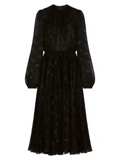 Dolce & Gabbana Women's DG Monogram Chiffon Midi-Dress - Nero - Size 2 | Thumbnail 1