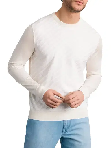 Stefano Ricci Men's Cotton and Silk Jacquard Knit Sweater - Natural White | Thumbnail 2 Stefano Ricci Men's Cotton and Silk Jacquard Knit Sweater - Natural White | Thumbnail 2
