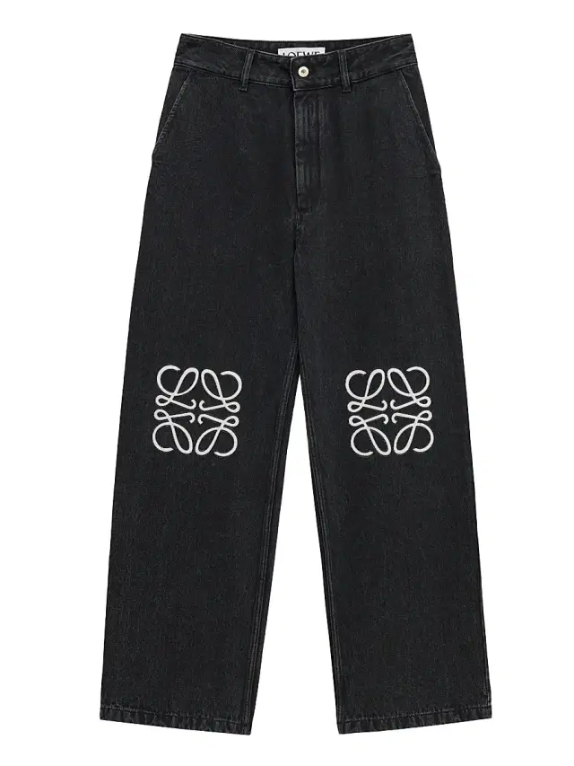 LOEWE Men's Anagram Denim Mid-Rise Baggy Jeans - Black