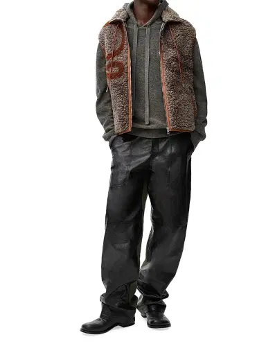 Loewe Men's Anagram Logo Sherpa Vest - Beige Khaki Green - Size Medium | Thumbnail 2