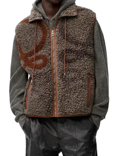 Loewe Men's Anagram Logo Sherpa Vest - Beige Khaki Green - Size Medium | Thumbnail 3