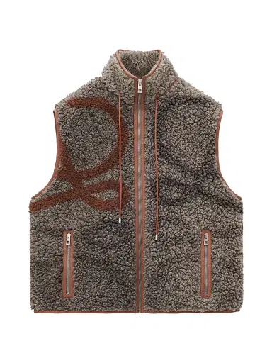 Loewe Men's Anagram Logo Sherpa Vest - Beige Khaki Green - Size Medium | Thumbnail 1