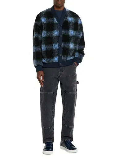 Scotch & Soda Men's Plaid Polar Fleece Cardigan - Thyme Blue - Size Medium | Thumbnail 2