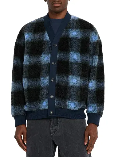 Scotch & Soda Men's Plaid Polar Fleece Cardigan - Thyme Blue - Size Medium | Thumbnail 3