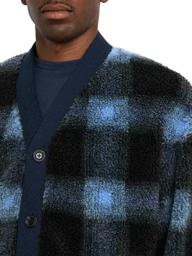 Scotch & Soda Men's Plaid Polar Fleece Cardigan - Thyme Blue - Size Medium | Thumbnail 5