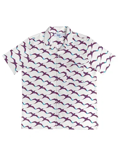 Arrels Barcelona Men's White Birds Printed Camp Shirt - White | Thumbnail 1