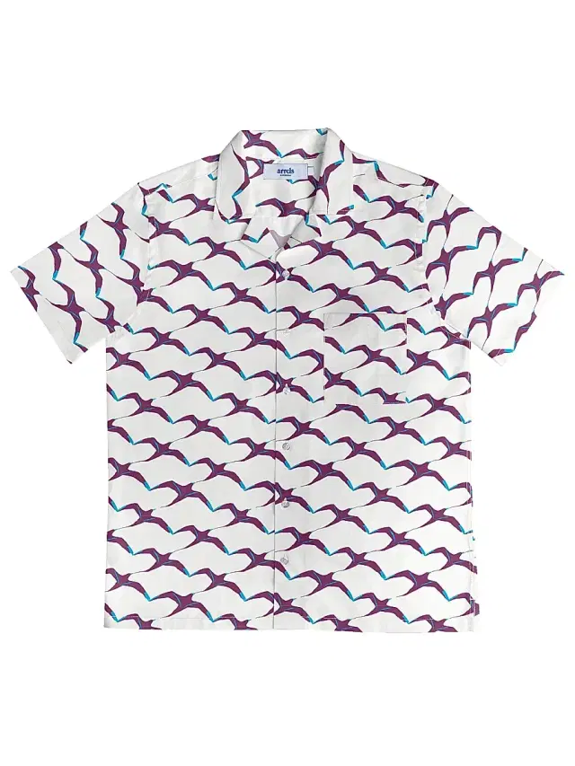 Arrels Barcelona Men's White Birds Printed Camp Shirt - White