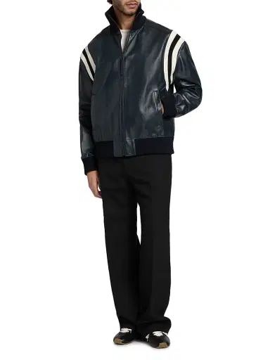 Loewe Men's Mixed-Media Leather Bomber Jacket - Dark Navy - Size 40 | Thumbnail 2 Loewe Men's Mixed-Media Leather Bomber Jacket - Dark Navy - Size 40 | Thumbnail 2