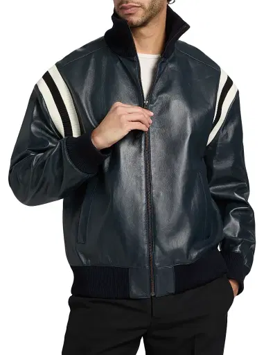 Loewe Men's Mixed-Media Leather Bomber Jacket - Dark Navy - Size 40 | Thumbnail 3 Loewe Men's Mixed-Media Leather Bomber Jacket - Dark Navy - Size 40 | Thumbnail 3