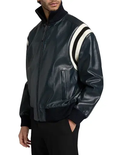 Loewe Men's Mixed-Media Leather Bomber Jacket - Dark Navy - Size 40 | Thumbnail 4 Loewe Men's Mixed-Media Leather Bomber Jacket - Dark Navy - Size 40 | Thumbnail 4