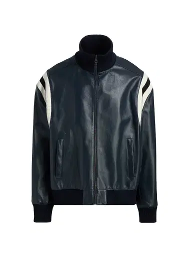Loewe Men's Mixed-Media Leather Bomber Jacket - Dark Navy - Size 40 | Thumbnail 1 Loewe Men's Mixed-Media Leather Bomber Jacket - Dark Navy - Size 40 | Thumbnail 1