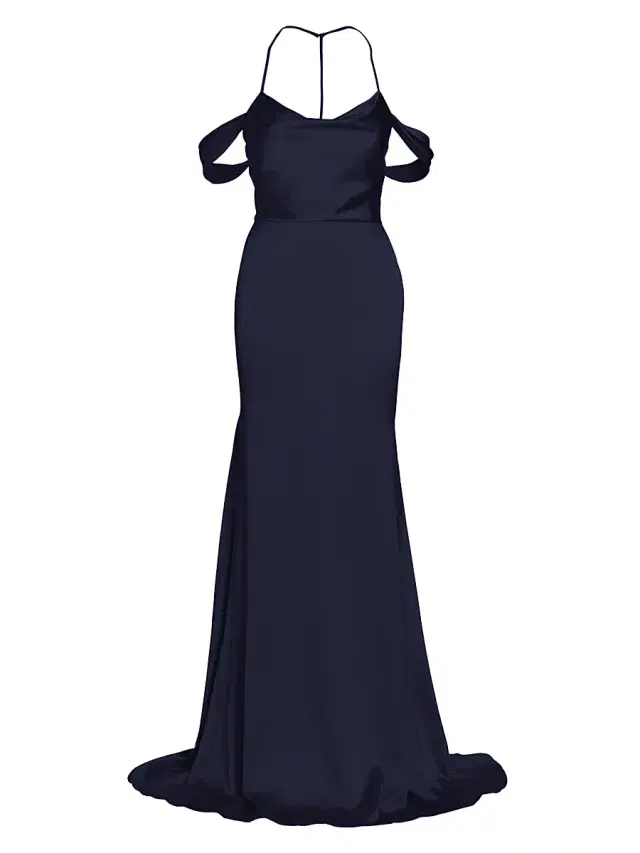 Vera Wang Bride Women's Muriel Satin Halterneck Gown - Navy