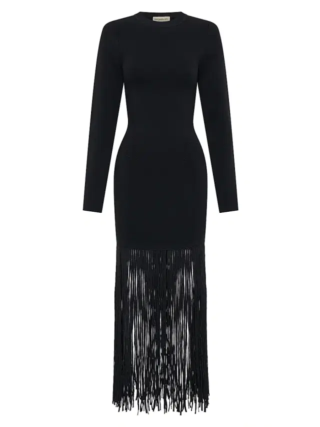 NICHOLAS Women's Fiorella Fringe-Trimmed Bodycon Dress - Black