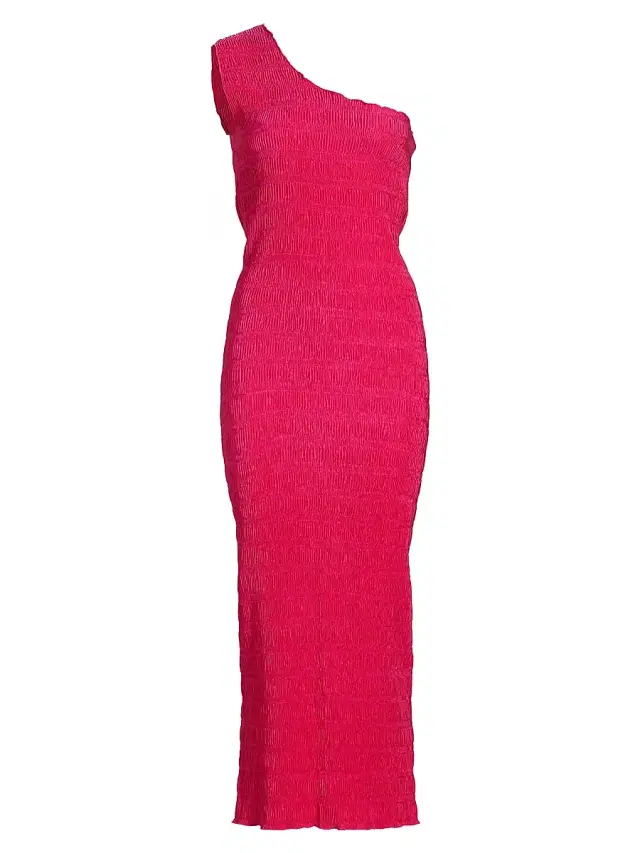 L'Idée Women's Gigi Satin One-Shoulder Midi-Dress - Punch