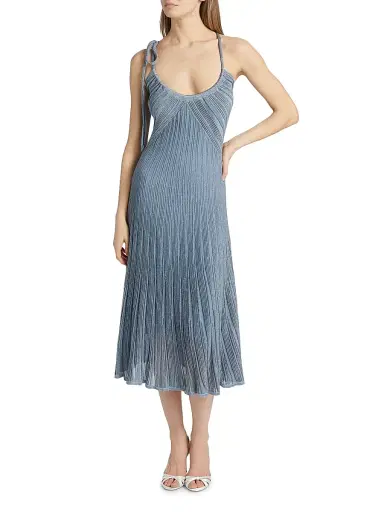 Zimmermann Women's Cascadian Ribbed Metallic Midi-Dress - Metallic Blue | Thumbnail 3 Zimmermann Women's Cascadian Ribbed Metallic Midi-Dress - Metallic Blue | Thumbnail 3