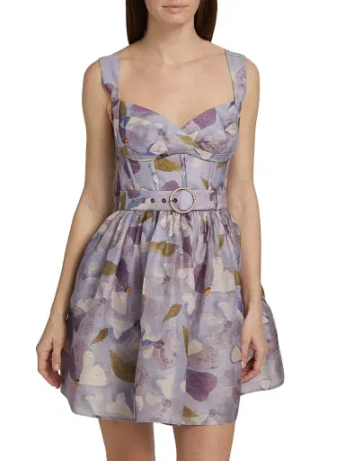 Zimmermann Women's Dawning Floral Linen-Silk Minidress - Lilac Pansy | Thumbnail 3 Zimmermann Women's Dawning Floral Linen-Silk Minidress - Lilac Pansy | Thumbnail 3