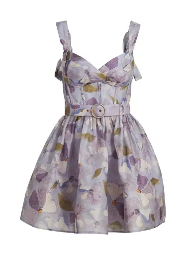 Zimmermann Women's Dawning Floral Linen-Silk Minidress - Lilac Pansy | Thumbnail 1 Zimmermann Women's Dawning Floral Linen-Silk Minidress - Lilac Pansy | Thumbnail 1
