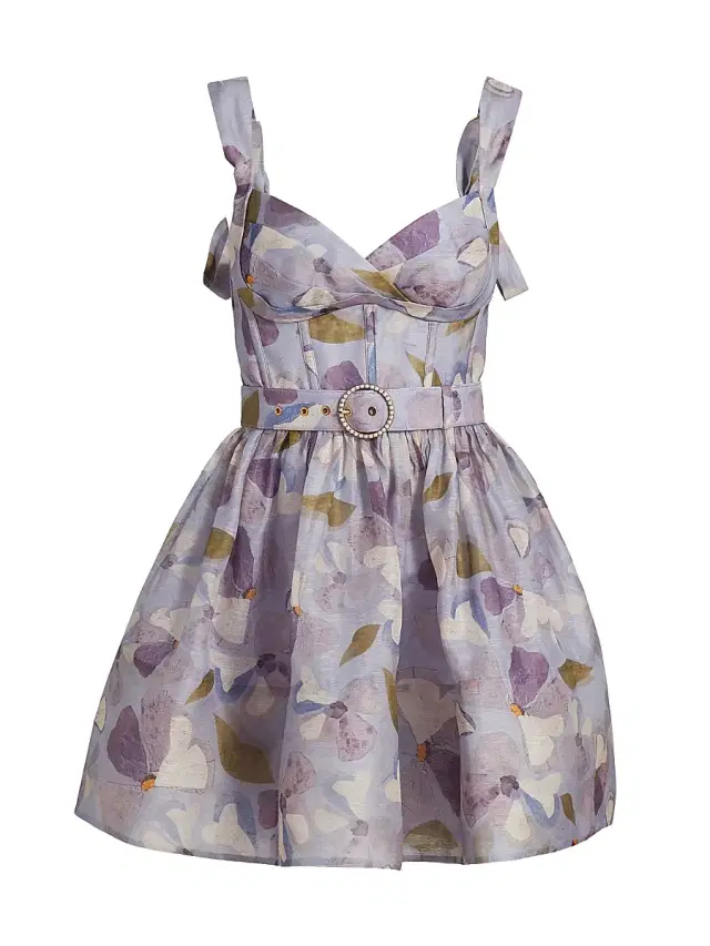 Zimmermann Women's Dawning Floral Linen-Silk Minidress - Lilac Pansy