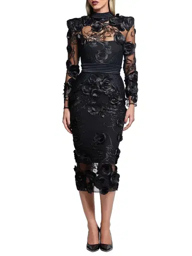 Zhivago Women's Battle Lines Floral-Embellished Vendetta Dress - Black - Size 2 | Thumbnail 2