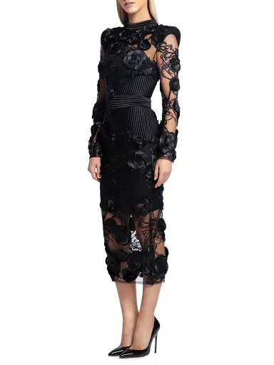 Zhivago Women's Battle Lines Floral-Embellished Vendetta Dress - Black - Size 2 | Thumbnail 3