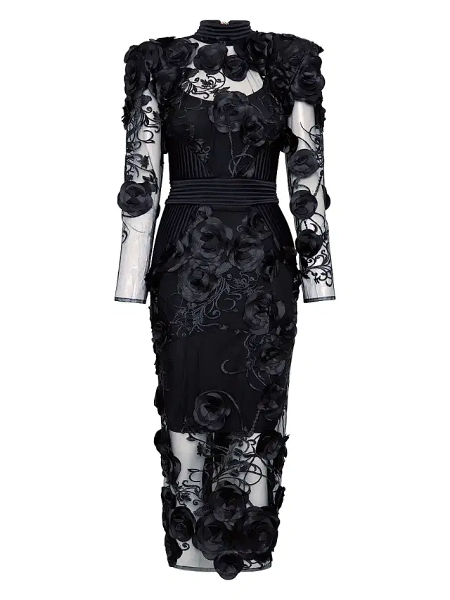 Zhivago Women's Battle Lines Floral-Embellished Vendetta Dress - Black - Size 2