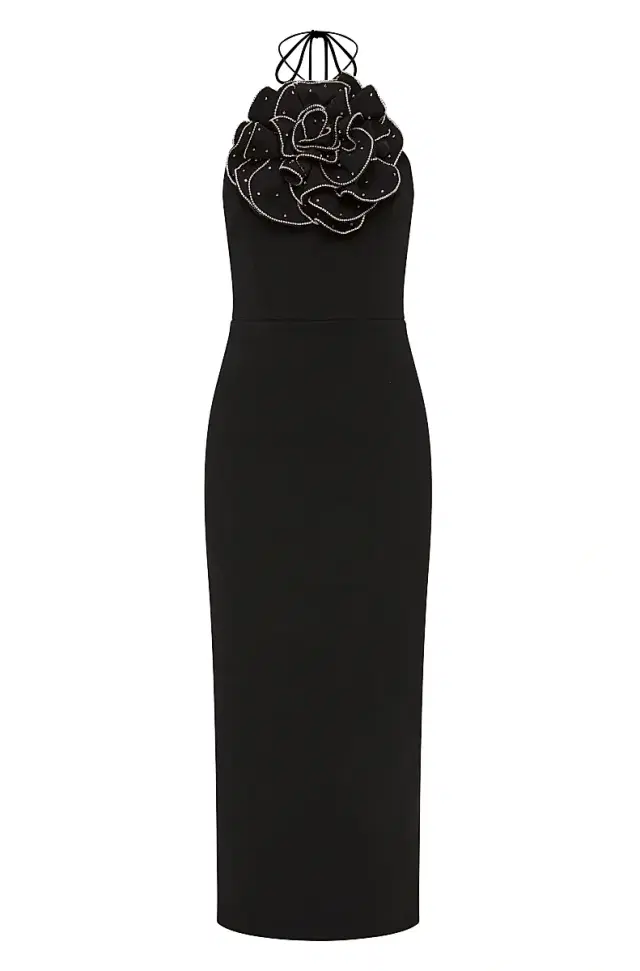 Rebecca Vallance Women's Eliana Floral Halterneck Midi-Dress - Black