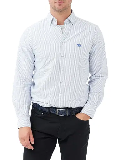 Rodd & Gunn Men's Gunn Striped Cotton Slim-Fit Oxford Shirt - Royal - Size Small | Thumbnail 3