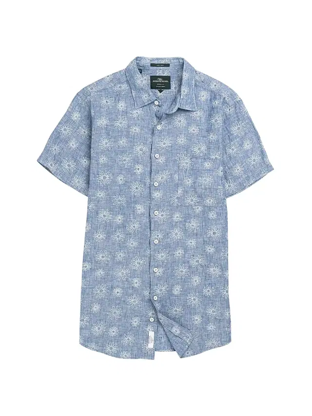 Rodd & Gunn Men's Carleton Floral-Embroidered Linen Shirt - Chambray