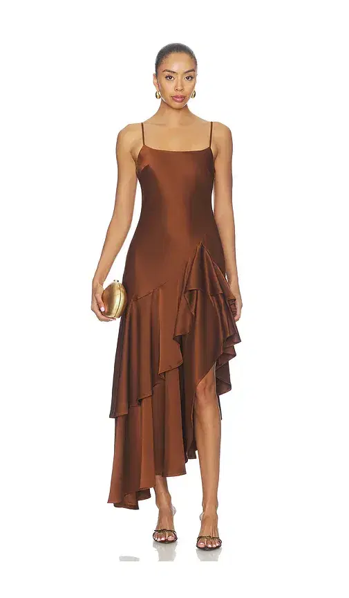 susana monaco Double Ruffle High Low Dress