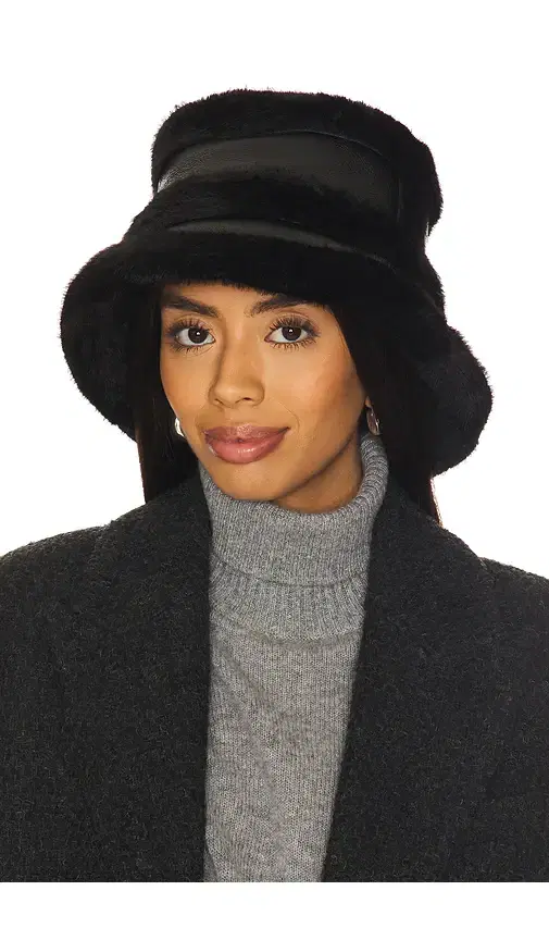 JOCELYN Faux Mink & Leather Bucket Hat