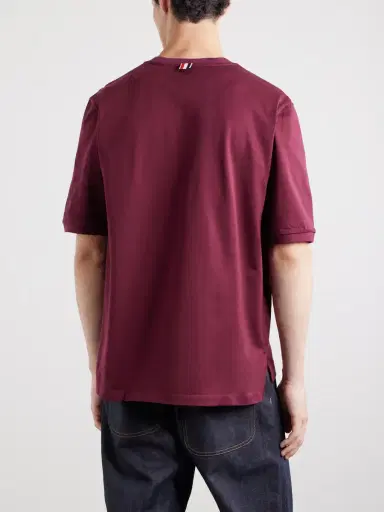 Thom Browne Logo-Appliquéd Striped Cotton-Jersey T-Shirt - Men | Thumbnail 4 Thom Browne Logo-Appliquéd Striped Cotton-Jersey T-Shirt - Men | Thumbnail 4