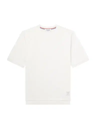 Thom Browne Logo-Appliquéd Striped Cotton-Jersey T-Shirt - Men | Thumbnail 1 Thom Browne Logo-Appliquéd Striped Cotton-Jersey T-Shirt - Men | Thumbnail 1