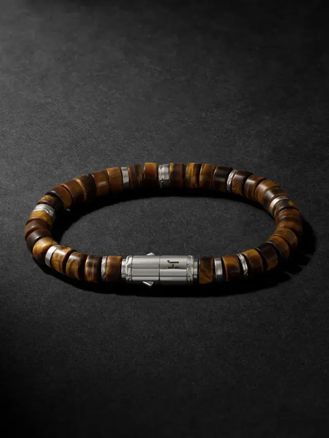 John Hardy Heishi Sterling Silver Tiger Eye Beaded Bracelet - Men