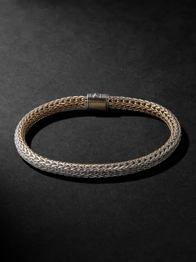 Icon Reversible 14-Karat Gold and Sterling Silver Bracelet - Men