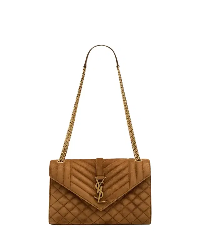 Saint Laurent Envelope Triquilt Medium YSL Shoulder Bag in Suede