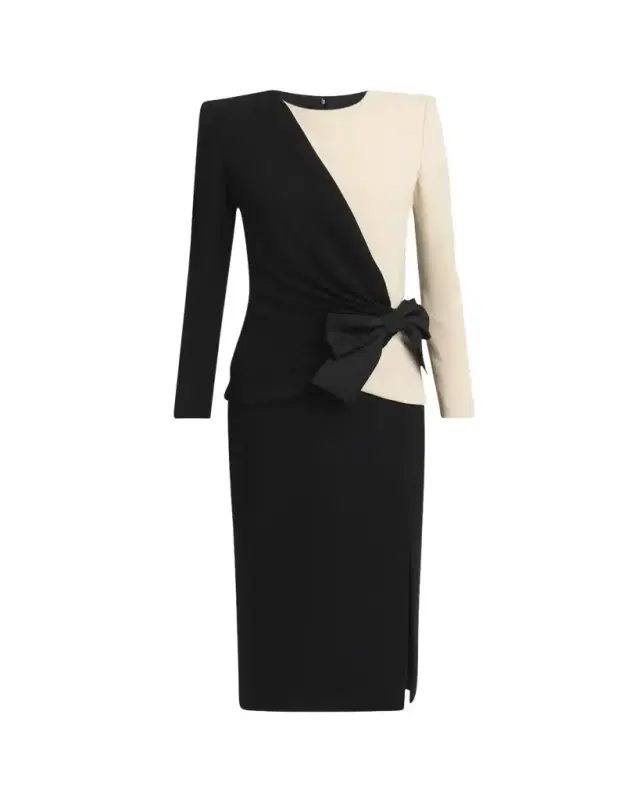 Valentino Garavani Colorblock Bow Slit Midi Dress