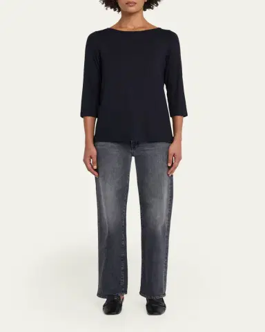 MAJESTIC FILATURES Soft Touch 3/4-Sleeve Pleat Back Crewneck Tee | Thumbnail 2