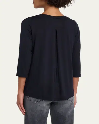 MAJESTIC FILATURES Soft Touch 3/4-Sleeve Pleat Back Crewneck Tee | Thumbnail 3