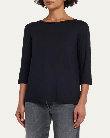 MAJESTIC FILATURES Soft Touch 3/4-Sleeve Pleat Back Crewneck Tee | Thumbnail 4