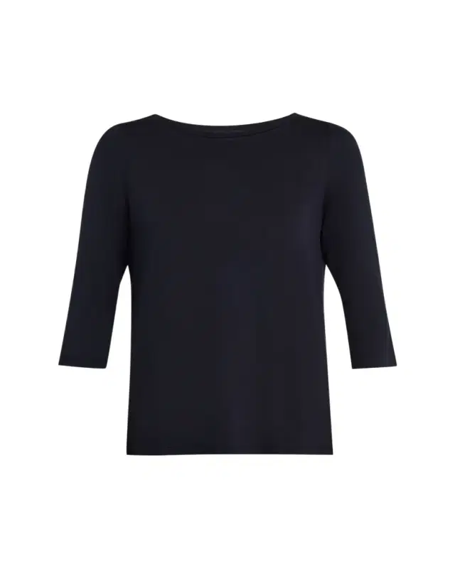Majestic Filatures Soft Touch 3/4-Sleeve Pleat Back Crewneck Tee