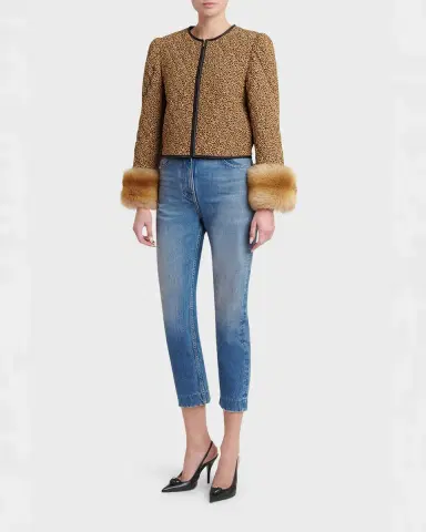Valentino Garavani Quilted Spotted Silk Jacket with Lamb Shearling Cuffs | Thumbnail 2 Valentino Garavani Quilted Spotted Silk Jacket with Lamb Shearling Cuffs | Thumbnail 2